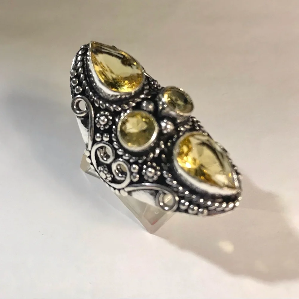 Citrine Stamped 925 Sterling Silver Ring